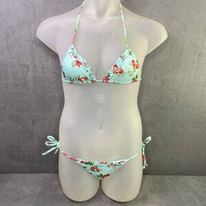 Agua Doce Bikini Brazilian Women S Blue Red Flowers Ruffles Cheeky Rings 2-pc